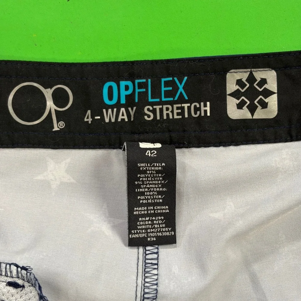 Ocean Pacific Board Shorts Mens 42 Red/White/Blue Stars Stripes American US Flag